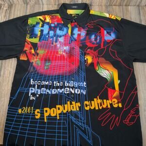 Boom X Enterprise Samurai Graphics Short Sleeve Button‎ Up Shirt Men XL Vintage